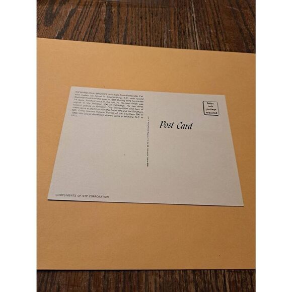 Vintage Dick Brooks NASCAR Postcard #6 Red Car STP Racing Pictorial 7x5 - Picture 2 of 3